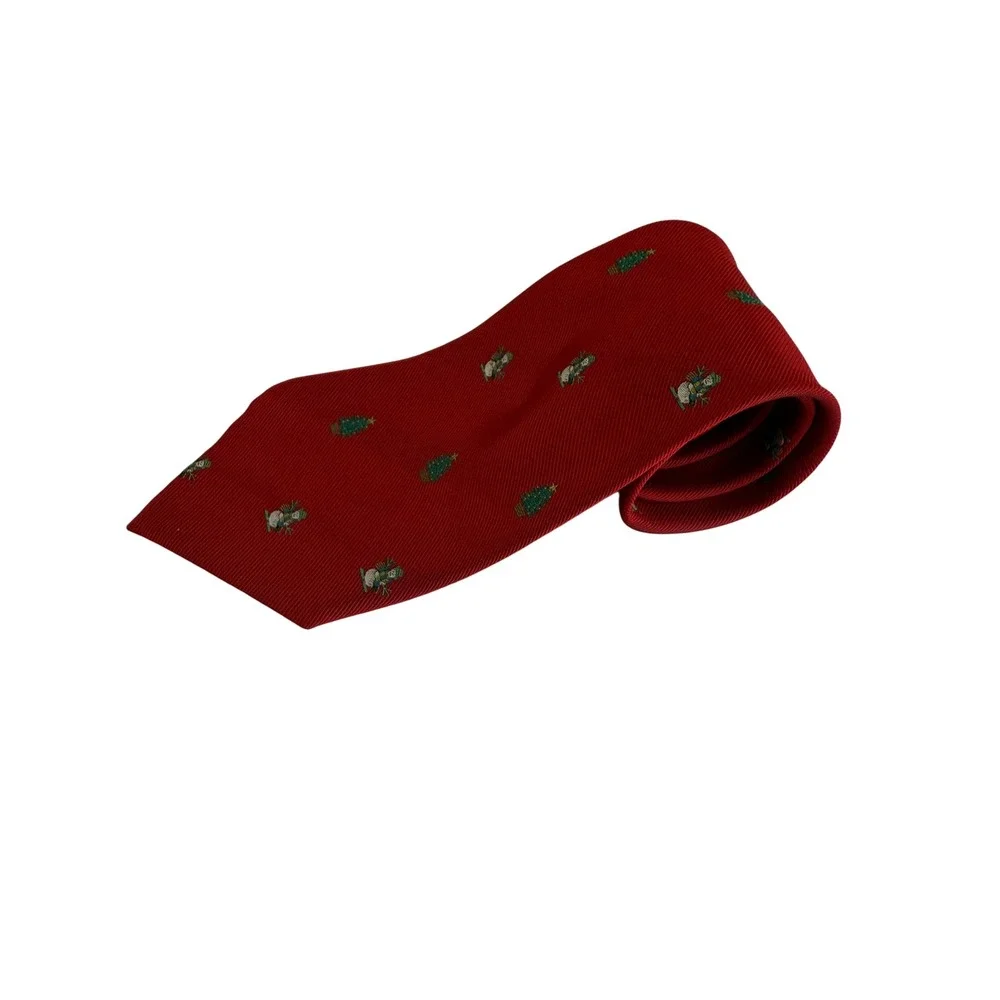 United Colors of Benetton Tie Mens OS Red  Silk Christmas Snowman 1990
